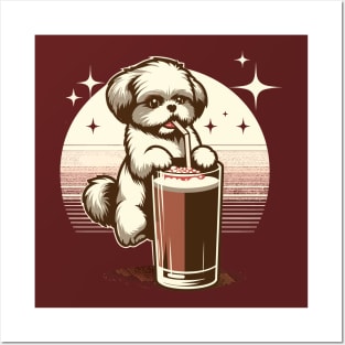 Shih Tzu Puppy Loves Hot Chocolate With Marshmellows Posters and Art